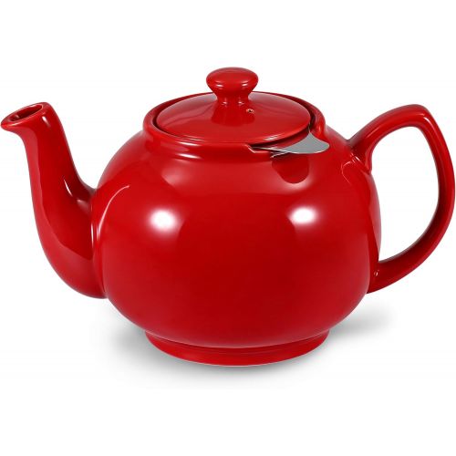  Besuchen Sie den Urban Lifestyle-Store Urban Lifestyle Teekanne/Teapot Klassisch Englische Form aus Keramik Cambridge 1,6L mit Teefilter aus Edelstahl (Rot)