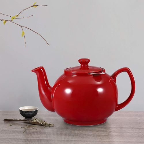  Besuchen Sie den Urban Lifestyle-Store Urban Lifestyle Teekanne/Teapot Klassisch Englische Form aus Keramik Cambridge 1,6L mit Teefilter aus Edelstahl (Rot)