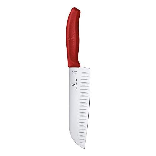  Besuchen Sie den Victorinox-Store Victorinox Swiss Classic Kuechen-/ Santokumesser, 17 cm Klinge, Kullenschliff, Edelstahl, Rostfrei, Geschenkbox, rot