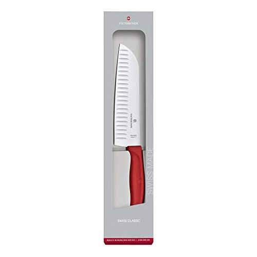  Besuchen Sie den Victorinox-Store Victorinox Swiss Classic Kuechen-/ Santokumesser, 17 cm Klinge, Kullenschliff, Edelstahl, Rostfrei, Geschenkbox, rot