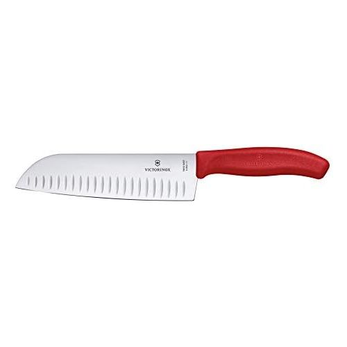  Besuchen Sie den Victorinox-Store Victorinox Swiss Classic Kuechen-/ Santokumesser, 17 cm Klinge, Kullenschliff, Edelstahl, Rostfrei, Geschenkbox, rot