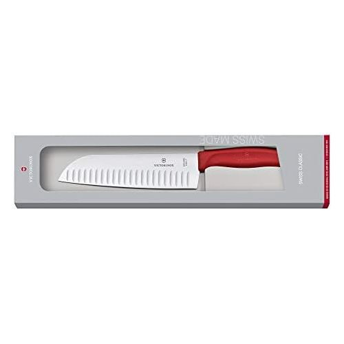  Besuchen Sie den Victorinox-Store Victorinox Swiss Classic Kuechen-/ Santokumesser, 17 cm Klinge, Kullenschliff, Edelstahl, Rostfrei, Geschenkbox, rot