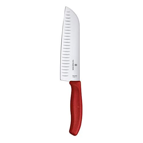  Besuchen Sie den Victorinox-Store Victorinox Swiss Classic Kuechen-/ Santokumesser, 17 cm Klinge, Kullenschliff, Edelstahl, Rostfrei, Geschenkbox, rot