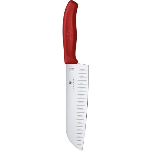  Besuchen Sie den Victorinox-Store Victorinox Swiss Classic Kuechen-/ Santokumesser, 17 cm Klinge, Kullenschliff, Edelstahl, Rostfrei, Geschenkbox, rot