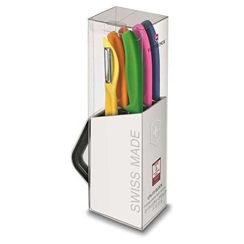  Besuchen Sie den Victorinox-Store Victorinox Swiss Classic 6-tlg. Messerblock bestueckt, Universalschaler, Gemuesemesser, Steakmesser, Tomatenmesser, weiss