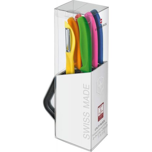  Besuchen Sie den Victorinox-Store Victorinox Swiss Classic 6-tlg. Messerblock bestueckt, Universalschaler, Gemuesemesser, Steakmesser, Tomatenmesser, weiss