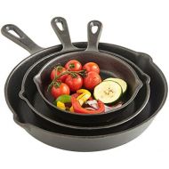 Besuchen Sie den VonShef-Store VonShef Bratpfannenset Gusseisen Pre-Seasoned - Gusseisenpfanne mit Griffe und Ausguessen - Ofenpfanne  6”, 8”, 10”