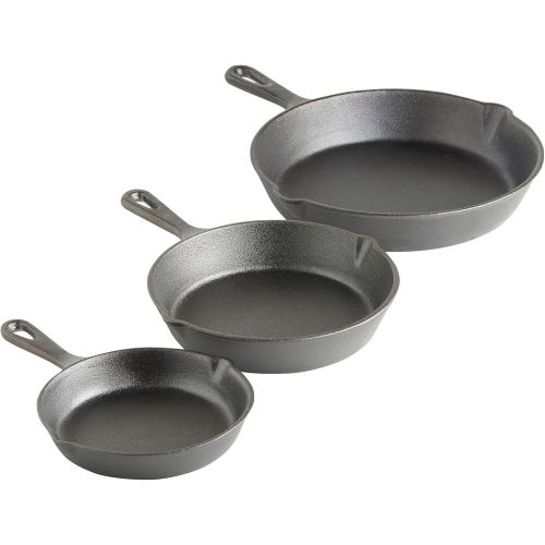  Besuchen Sie den VonShef-Store VonShef Bratpfannenset Gusseisen Pre-Seasoned - Gusseisenpfanne mit Griffe und Ausguessen - Ofenpfanne  6”, 8”, 10”