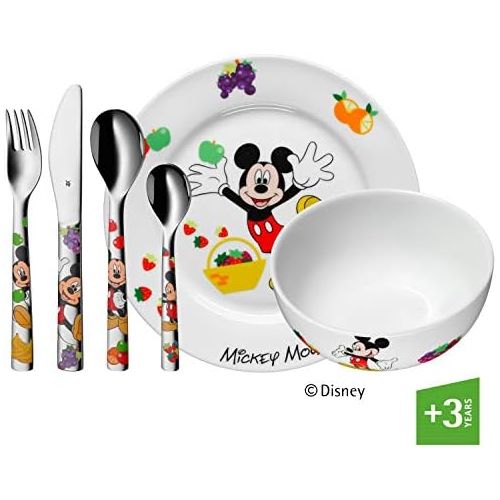 더블유엠에프 Besuchen Sie den WMF-Store WMF Disney Mickey Mouse Kindergeschirr mit Kinderbesteck, 6-teilig, ab 3 Jahren, Cromargan Edelstahl poliert, spuelmaschinengeeignet, farb- und lebensmittelecht