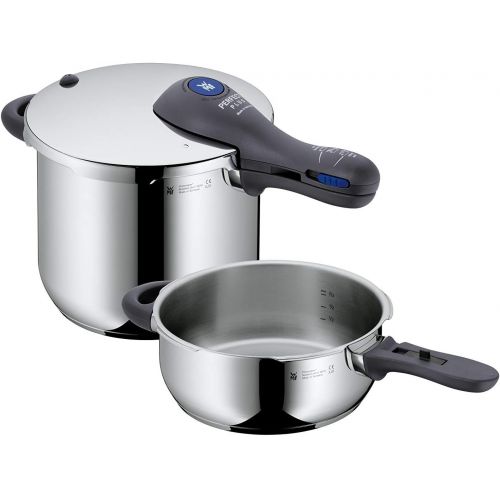 더블유엠에프 WMF Perfect Plus Schnellkochtopf Set 3-teilig 6,5l + 3,0l mit Einsatz-Set, Schnelltopf 22 cm Cromargan Edelstahl poliert, Induktion, 2 Kochstufen, Einhand-Kochstufenregler