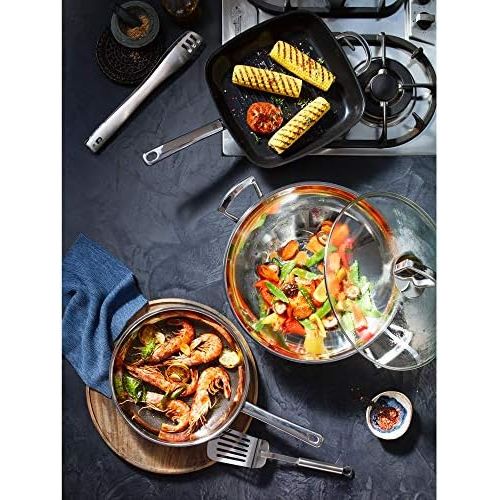 더블유엠에프 WMF Wok mit Glasdeckel 36 cm, Cromargan Edelstahl, induktionsgeeignet, spuelmaschinengeeignet