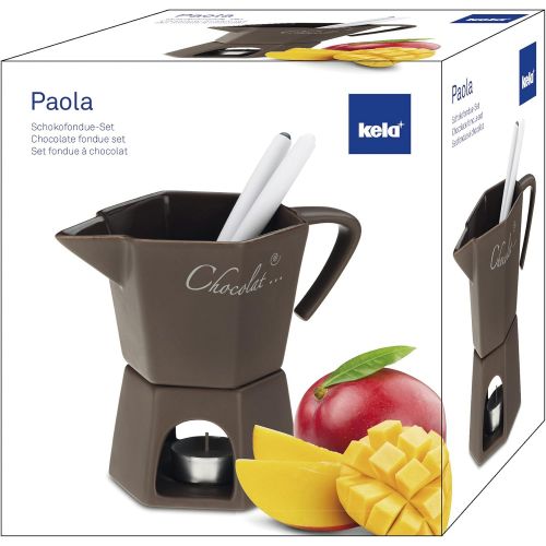  Kela 16655 Schokoladenfondue-Set, 4tlg., Keramik, 2 Personen, 350 ml, Paola, Braun