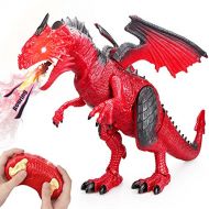 Betheaces Remote Control Dinosaur,Dragon Toy for Kids Boys Girls Red Dragon Figures Learning Realistic Looking Large Size with Roaring Spraying Light Up Eyes for Birthday Xmas Gift