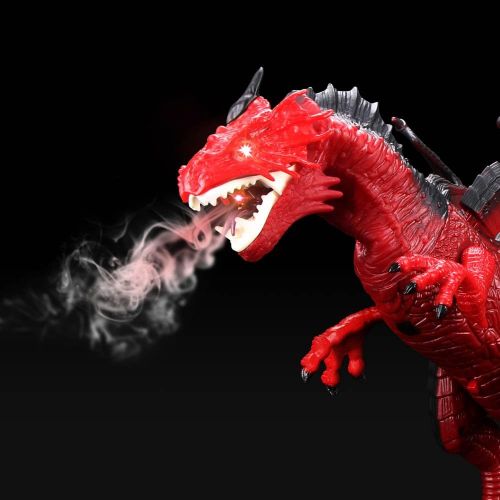  Betheaces Remote Control Dinosaur,Dragon Toy for Kids Boys Girls Red Dragon Figures Learning Realistic Looking Large Size with Roaring Spraying Light Up Eyes for Birthday Xmas Gift