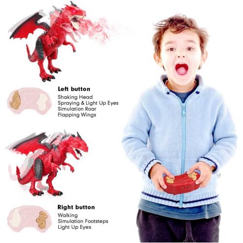  Betheaces Remote Control Dinosaur,Dragon Toy for Kids Boys Girls Red Dragon Figures Learning Realistic Looking Large Size with Roaring Spraying Light Up Eyes for Birthday Xmas Gift