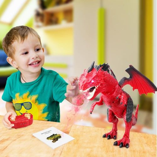  Betheaces Remote Control Dinosaur,Dragon Toy for Kids Boys Girls Red Dragon Figures Learning Realistic Looking Large Size with Roaring Spraying Light Up Eyes for Birthday Xmas Gift