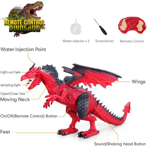  Betheaces Remote Control Dinosaur,Dragon Toy for Kids Boys Girls Red Dragon Figures Learning Realistic Looking Large Size with Roaring Spraying Light Up Eyes for Birthday Xmas Gift