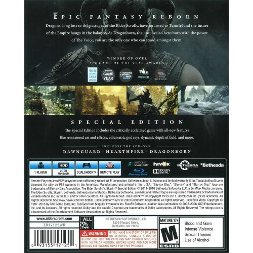  Bethesda Softworks Elder Scrolls V: Skyrim Special Edition, Bethesda, PlayStation 4, 093155171251