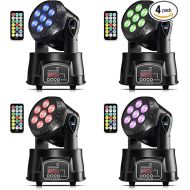 Betopper Moving Head Dj Lights,7 x 8W RGBW Stage Lighting Mini Moving Head, DMX DJ Lights Remote Control Sound Activated, Mini Moving Heads Wash Light for Parties, Club, Concert, Disco Events,4 Packs