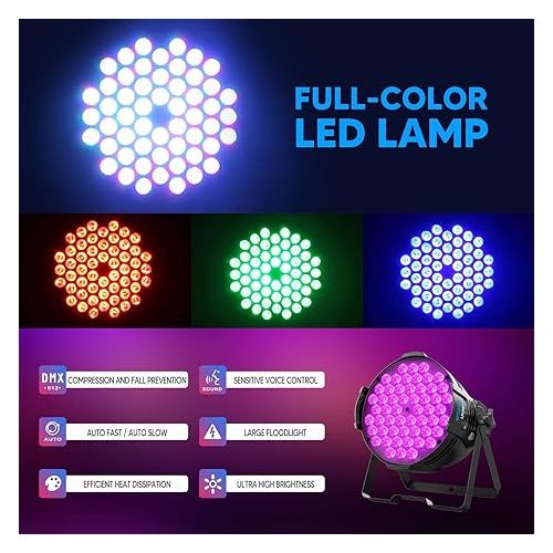  BETOPPER DJ Lights DMX Sound Activated, 54 x 3W LED Par Lights RGB Stage Lights DMX, DJ Par Lights for Church, Concert, Wedding, Party, Bar, Stage Lighting (4 Packs)