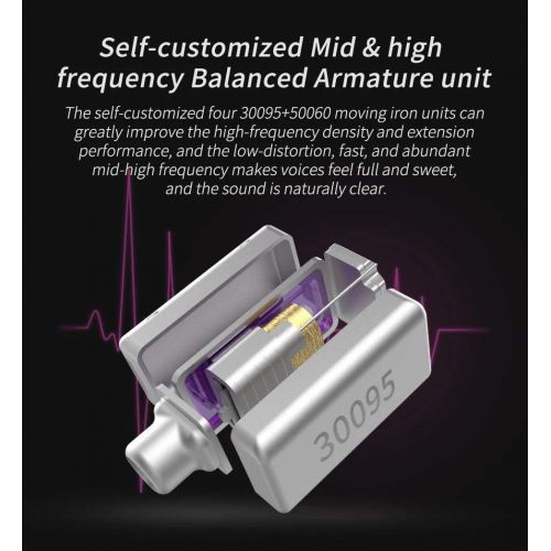  [아마존 핫딜] [아마존핫딜]Better CCA C10 in Ear Headphones/Earphones Design HiFi 5 Drivers Hybrid (4 Balanced Armature + 1 Dynamic) in-Ear Monitors with Detachable Cable 2pins 0.75mm Gold Plated,（Purple Without Mi