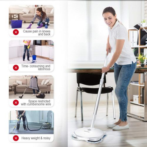  Better COSTWAY Electric Spin Mop, Cordless Mop with Adjustable Handle, Floor Cleaner for All Surfaces Rechargeable Quiet Powerful Cleaner Spin Mop Polisher and Scrubber for Indoor Wood Ti