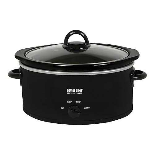  Better Chef Oval Slow Cooker | 3-Quart | 3-Tempature Settings | Side Handles | Glass Lid | Enamel Stoneware Insert (Black)