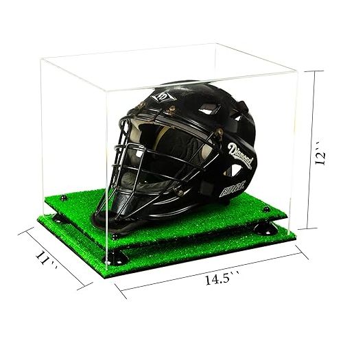  Clear Acrylic Catchers Helmet Display Case with Black Risers and Turf Base (A002-BR)