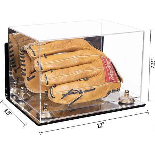  Acrylic Baseball Glove Display Case with Mirror Case , Gold Risers , Wall Mount and Mirror Base (V41/A004)