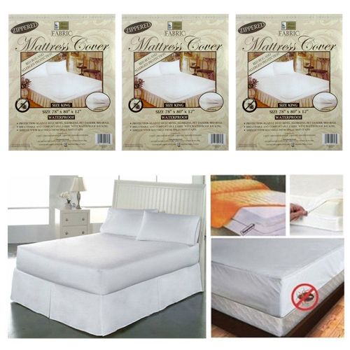  BETTERHOMEPLASTICS 3 Pc King Fabric Zippered Mattress Cover Bed Dust Mite Bug Protector Waterproof