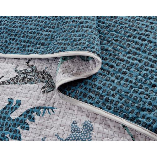  [아마존베스트]Better Home Style White Blue and Grey Dinosaur Dinosaurs Jurassic Park World Kids/Boys/Toddler 2 Piece Coverlet Bedspread Quilt Set with Pillowcases # Dino Kingdom (Twin)