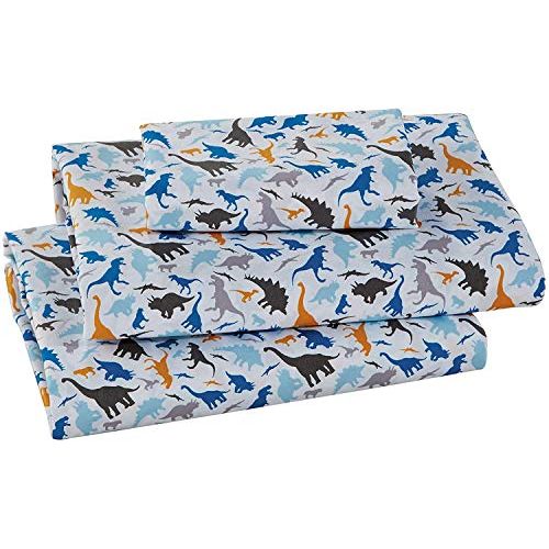  Better Home Style Dinosaur Jurassic Park World White Blue Grey and Tan Kids/Boys/Toddler 3 Piece Sheet Set with Pillowcase Flat and Fitted Sheets # Royal Dino (Twin)
