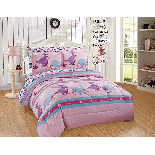  Better Home Style Multicolor Pink Blue Purple Dinosaurs Printed Fun Design 7 Piece Comforter Bedding Set for Girls/Kids Bed in a Bag with Sheet Set # Dinosaur Land Pink (Queen Size
