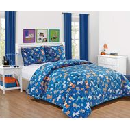 [아마존베스트]Better Home Style Kids Toddler Coverlet Bedspread Quilt Set with Pillowcases (Aqua Dinosaur, Twin)