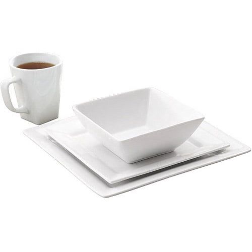  Better Homes & Gardens 16-Piece Square Porcelain Dinnerware Set, White