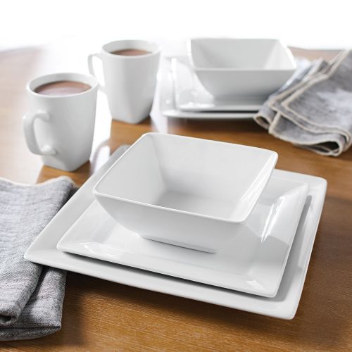  Better Homes & Gardens 16-Piece Square Porcelain Dinnerware Set, White