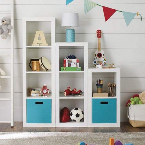  Better Homes and Gardens.. Bookshelf Square Storage Cabinet 4-Cube Organizer (Weathered) (White, 4-Cube) (Aqua, Set of 6 Storage Bins)