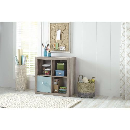  Better Homes and Gardens.. Bookshelf Square Storage Cabinet 4-Cube Organizer (Weathered) (White, 4-Cube) (Aqua, Set of 6 Storage Bins)