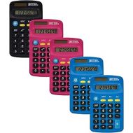 Pocket Size Mini Calculators, 5 Pack, Handheld Angled 8-Digit Display, by Better Office Products, Standard Function, Assorted Colors (Blue, Black, Pink), Dual Power with Included AA Battery Power