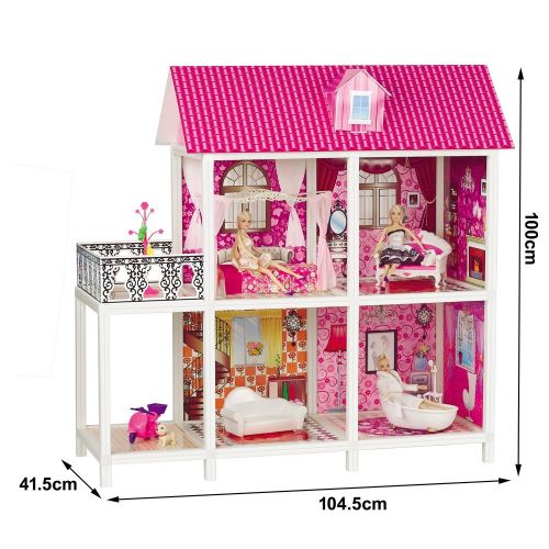  Bettina Dollhouse with 5 Dolls and Furniture, DIY 3 Levels Doll House Kit, Over 4 Tall