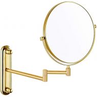 Betty Wall Mounted Shaving/Makeup/Vanity Mirror, Double Sided 1X / 3X Magnification, Foldable Swivel Bathroom Mirror，The Base Can Be Lifted Up Down Freely，Gold (Size : 6 - inch)