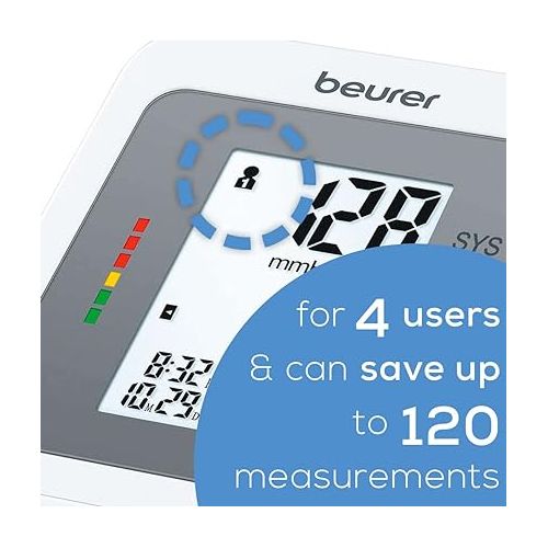  Beurer BM26 Upper Arm Blood Pressure Monitor, Large Cuff, 4 Users, Automatic & Digital, Large Display, Irreg. Heartbeat Detector, Cuff Circ. 8.7”-16.5”, Home Use BP Machine Kit, Highly accurate