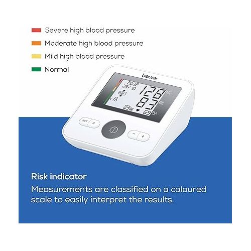  Beurer BM27 Upper Arm Blood Pressure Monitor for Home Use with Automatic Adjustable Cuff, 120 Memory Sets, Irregular Heart Rate Detection, Risk Indicator, and Storage Bag