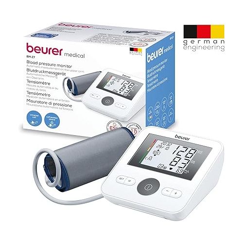  Beurer BM27 Upper Arm Blood Pressure Monitor for Home Use with Automatic Adjustable Cuff, 120 Memory Sets, Irregular Heart Rate Detection, Risk Indicator, and Storage Bag