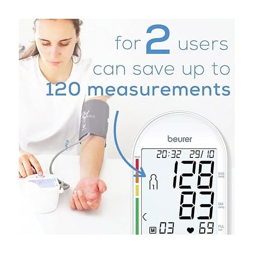  Beurer BM55 Blood Pressure Machine - XL Backlit Display, Arrhythmia Alarm, Portable Storage Kit, 2 Users, Automatic Blood Pressure Cuff, Resting Indicator - Blood Pressure Monitor Batteries Included