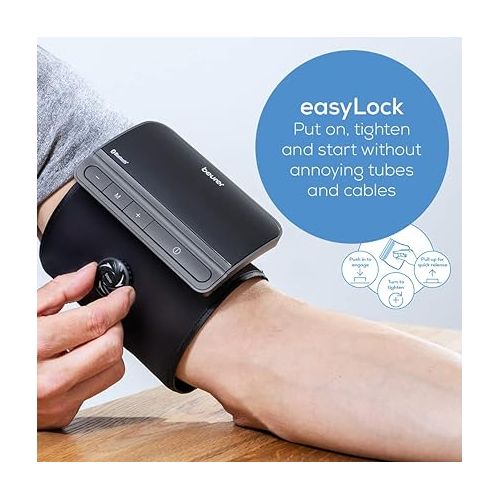  Beurer BM81 easyLock Automatic Upper Arm Blood Pressure Monitor, Fully Electronic Smart Cuff Without Cables, Gentle Striction Plus Fast Measurement, Bluetooth, 240 Memory Sets