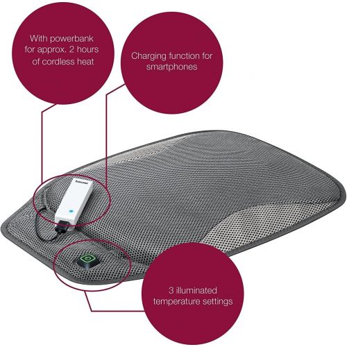  Beurer Portable, Wireless, Heating Belt Pad with Convenient Storage Bag, Rechargeable for Indoor and Outdoor Use, Pain Relief, Grey HK67