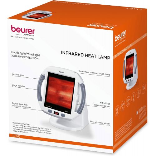  Beurer North America Beurer Infrared Light Heat Lamp for BackMuscle Pain and Cold Relief, Increases Blood Circulation, Light Therapy and Portable, Safe Shut off, White IL50