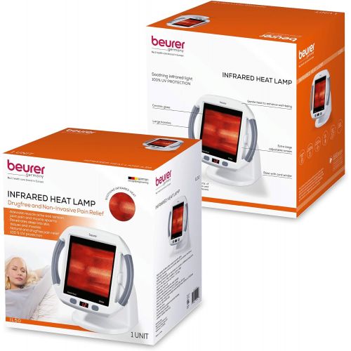  Beurer North America Beurer Infrared Light Heat Lamp for BackMuscle Pain and Cold Relief, Increases Blood Circulation, Light Therapy and Portable, Safe Shut off, White IL50