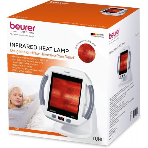  Beurer North America Beurer Infrared Light Heat Lamp for BackMuscle Pain and Cold Relief, Increases Blood Circulation, Light Therapy and Portable, Safe Shut off, White IL50